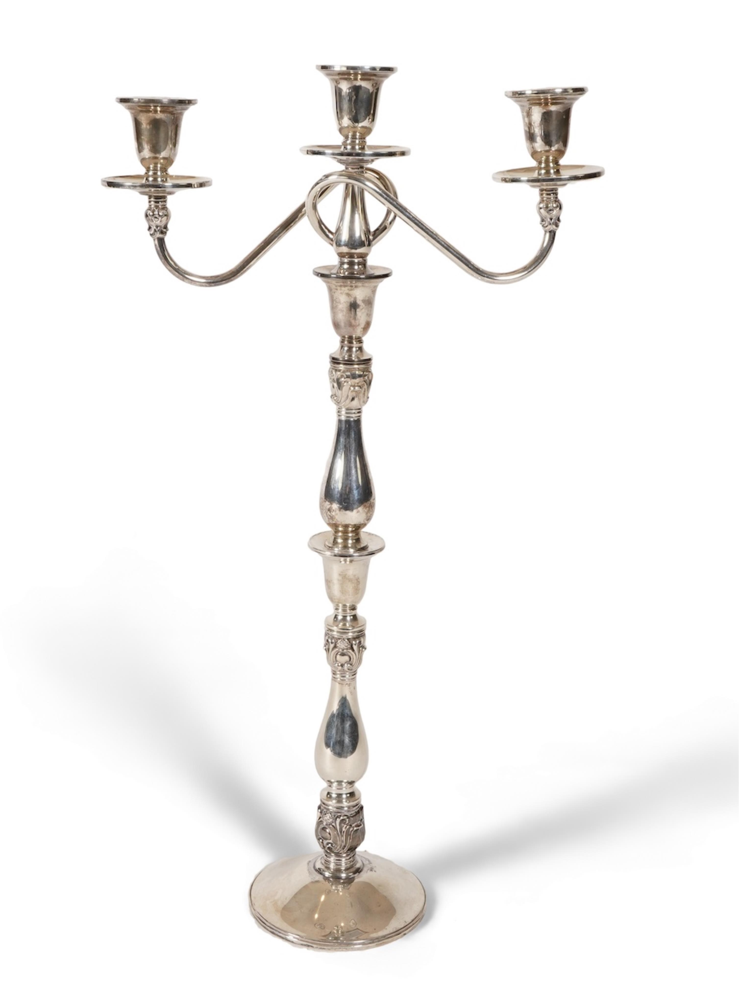 A 20th century U.S.A. International Sterling Royal Danish two branch, three light candelabrum